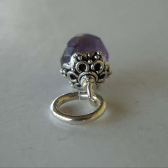 Solid 925 Sterling Silver Amethyst Dangle Charm - Picture 4 of 4